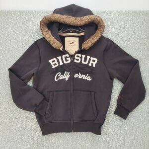 Vintage Hollister Thick Hoodie With Faux Fur Trim - Dk Gray, Mens M
